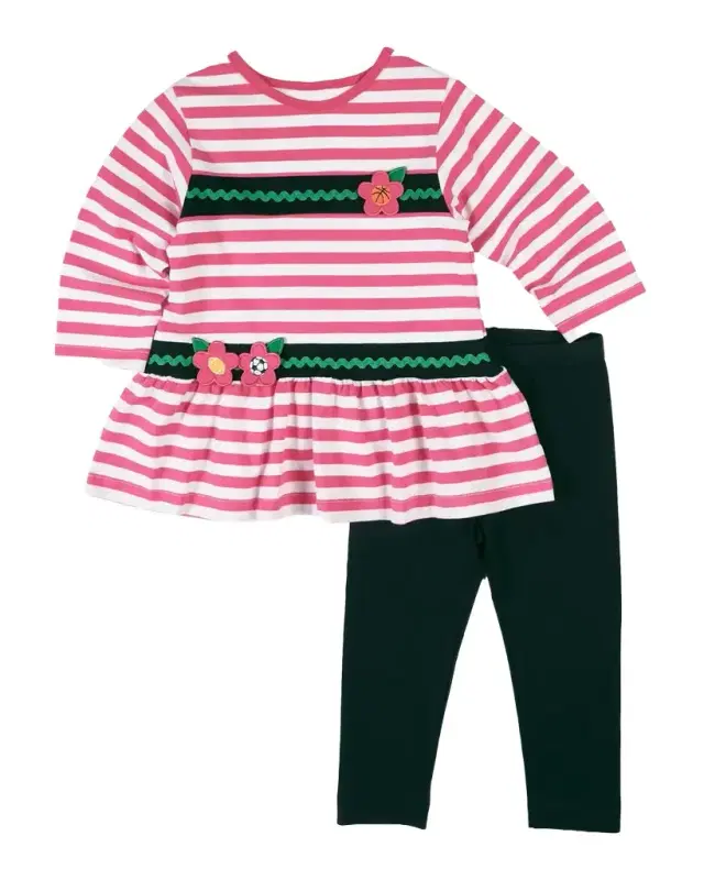 Florence Eiseman Girl's Applique Stripe Tunic Top & Leggings Set, Size 12M-8