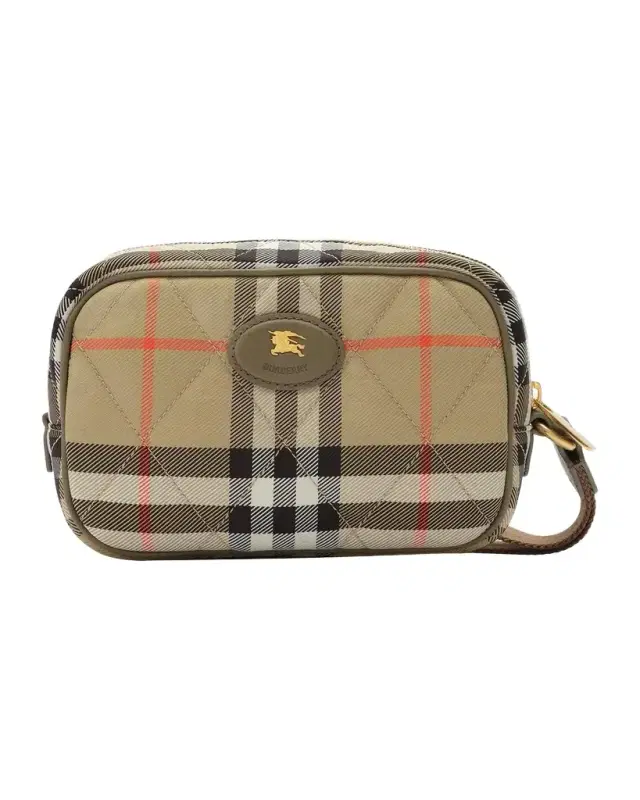 Burberry Horseshoe Quilted Check Wristlet Pouch Bag