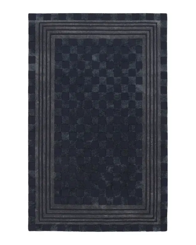 MacKenzie-Childs Indigo Blue Tonal Check Rug, 5 ' x 8 '