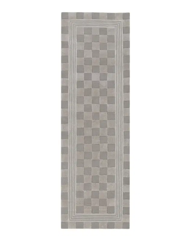 MacKenzie-Childs Light Grey Tonal Check Runner, 3 ' x 8 '