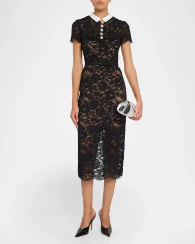 Self-Portrait Lace Contrast Collar Midi Dress | Thumbnail 2 Self-Portrait Lace Contrast Collar Midi Dress | Thumbnail 2