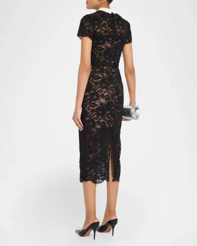 Self-Portrait Lace Contrast Collar Midi Dress | Thumbnail 3 Self-Portrait Lace Contrast Collar Midi Dress | Thumbnail 3