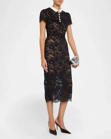 Self-Portrait Lace Contrast Collar Midi Dress | Thumbnail 4 Self-Portrait Lace Contrast Collar Midi Dress | Thumbnail 4