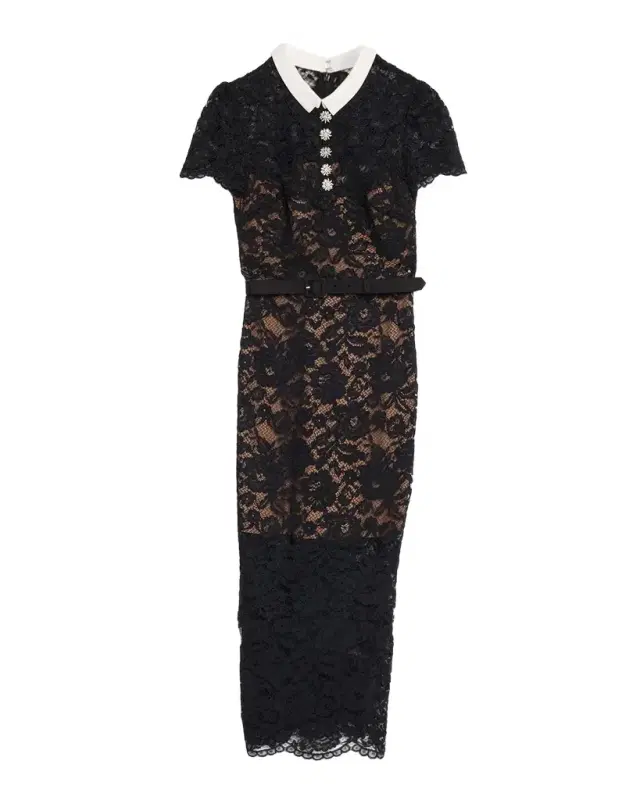 Self-Portrait Lace Contrast Collar Midi Dress