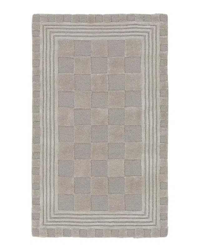 MacKenzie-Childs Light Grey Tonal Check Rug, 2 ' x 4 '