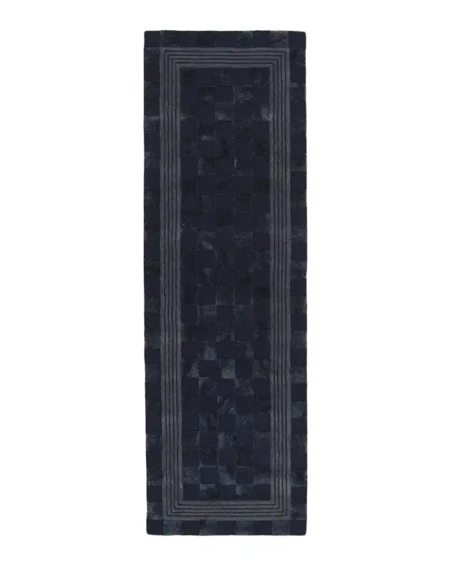 MacKenzie-Childs Indigo Blue Tonal Check Runner, 3 ' x 8 '