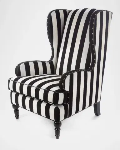 MacKenzie-Childs Marquee Black Stripe Chenille Wing Chair | Thumbnail 2 MacKenzie-Childs Marquee Black Stripe Chenille Wing Chair | Thumbnail 2