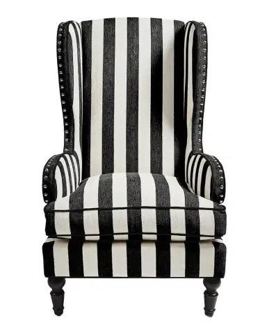 MacKenzie-Childs Marquee Black Stripe Chenille Wing Chair | Thumbnail 1 MacKenzie-Childs Marquee Black Stripe Chenille Wing Chair | Thumbnail 1