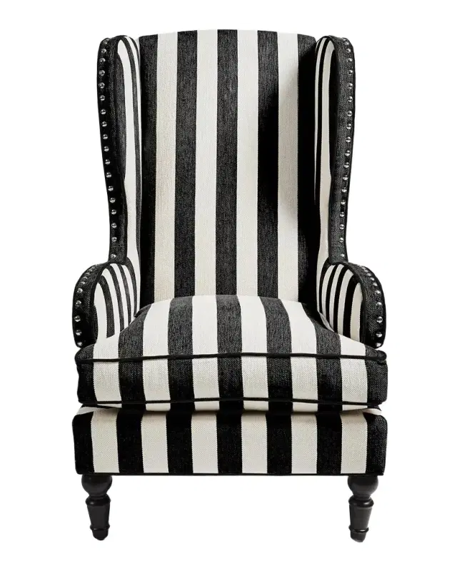 MacKenzie-Childs Marquee Black Stripe Chenille Wing Chair