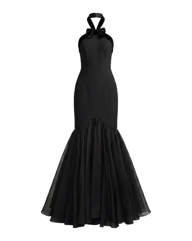 Mac Duggal Halter Bow Mermaid Chiffon Gown