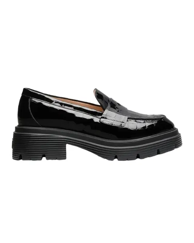 Stuart Weitzman Hudson 20MM Croc-Embossed Patent Leather Penny Loafers