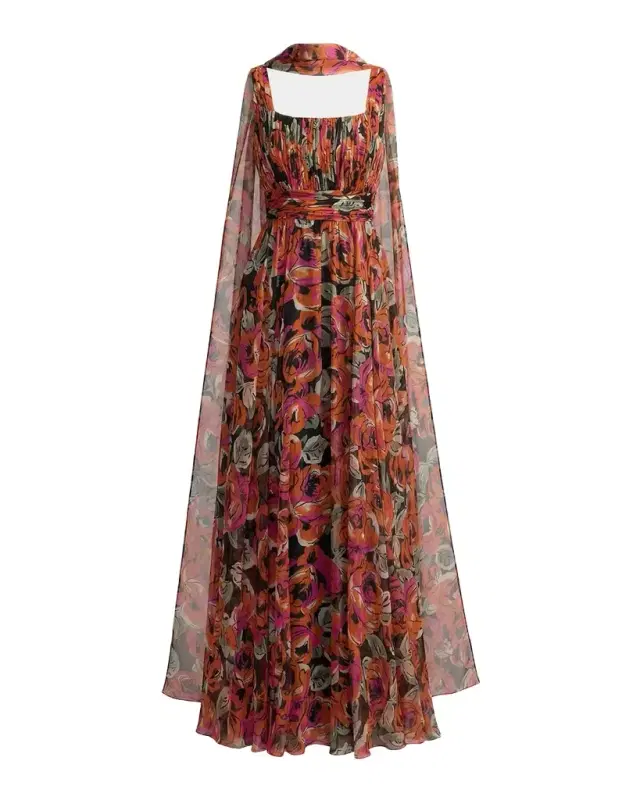 Mac Duggal Floral Chiffon A-Line Gown