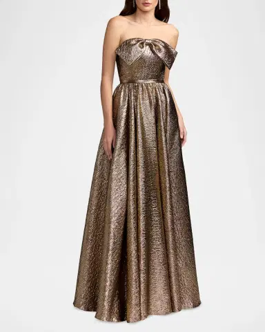 Mac Duggal Metallic Brocade Bow Strapless Gown | Thumbnail 2