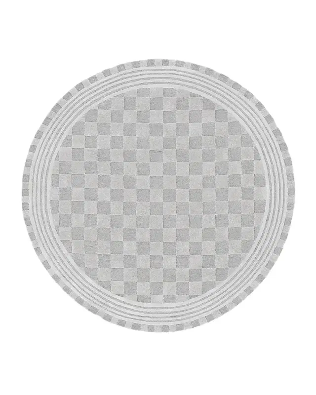 MacKenzie-Childs Light Grey Tonal Check Rug, 6 ' Round