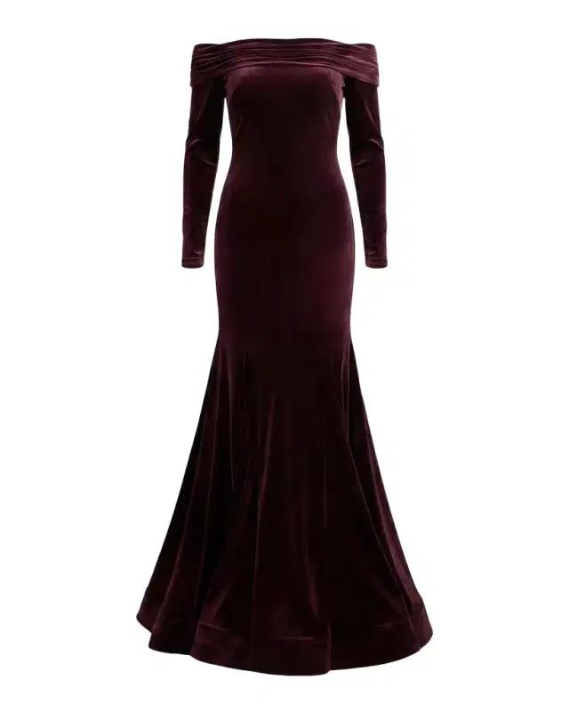 Mac Duggal Velvet Off-The-Shoulder Mermaid Gown