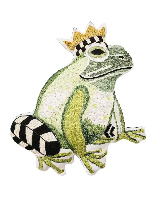 MacKenzie-Childs Embroidered Frog Throw Pillow, 15" x 17"