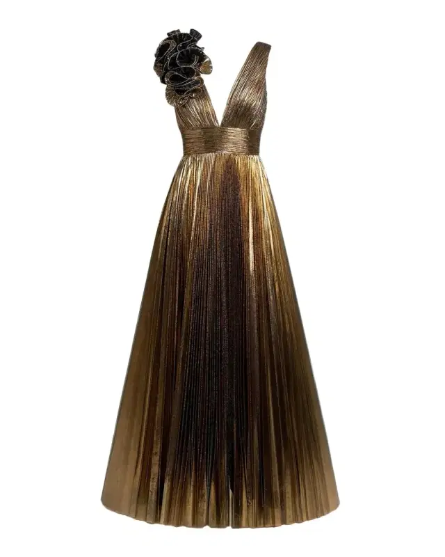 Mac Duggal Metallic Pleated Ombré Gown