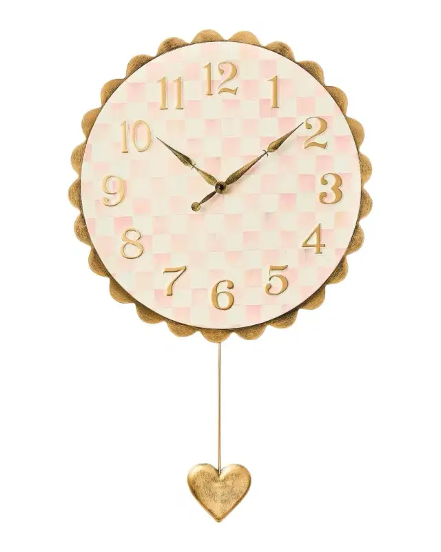 MacKenzie-Childs Rosy Check Heart Pendant Wall Clock