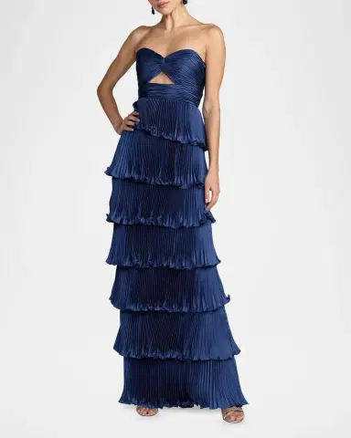 Mac Duggal Ieena Pleated Charmeuse Strapless Tiered Ruffle Gown | Thumbnail 2
