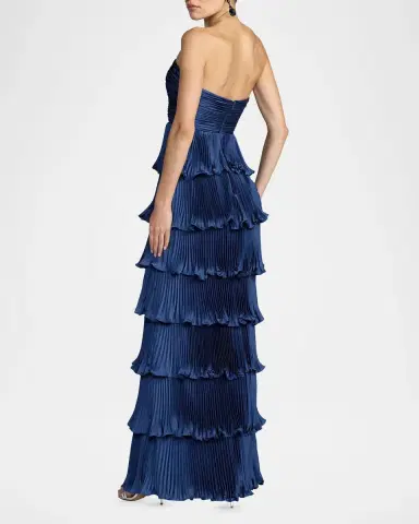 Mac Duggal Ieena Pleated Charmeuse Strapless Tiered Ruffle Gown | Thumbnail 3