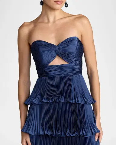 Mac Duggal Ieena Pleated Charmeuse Strapless Tiered Ruffle Gown | Thumbnail 4
