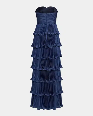 Mac Duggal Ieena Pleated Charmeuse Strapless Tiered Ruffle Gown | Thumbnail 5