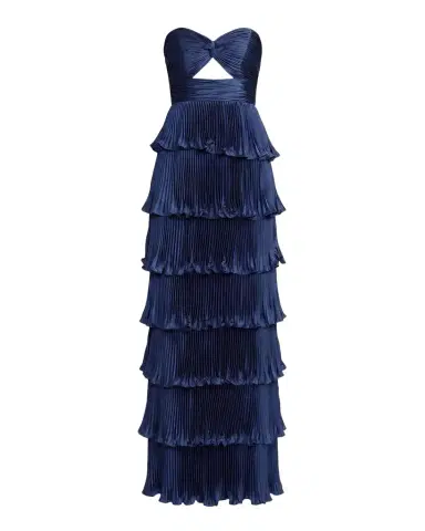 Mac Duggal Ieena Pleated Charmeuse Strapless Tiered Ruffle Gown | Thumbnail 1