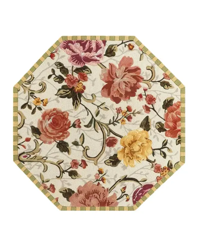MacKenzie-Childs Golden Peonies Rug, 6 ' Octagon