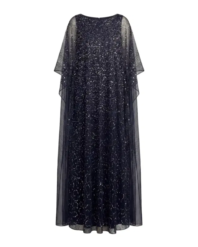 Mac Duggal Embellished Mesh Caftan Maxi Dress