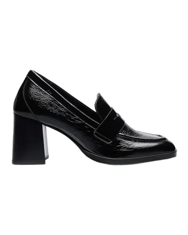 70mm Vera Crinkled Patent Leather Penny Loafer Pumps