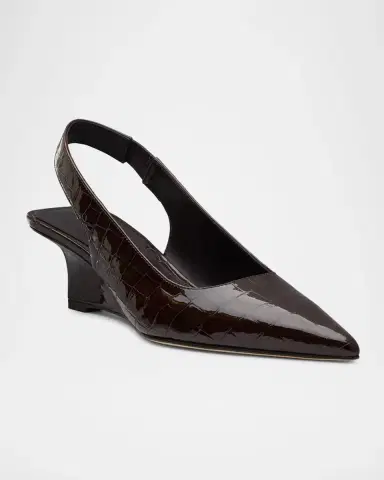 Stuart Weitzman Vinnie 50MM Croc-Embossed Leather Slingback Sandals | Thumbnail 2