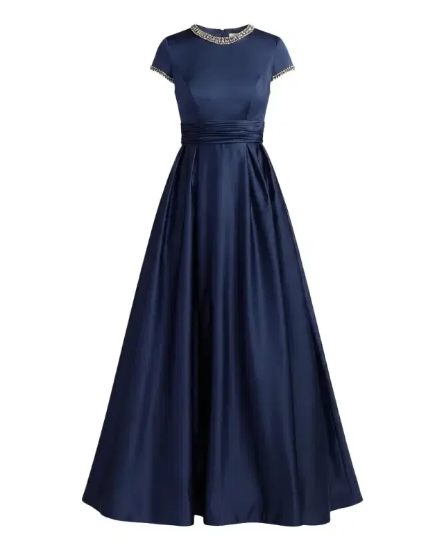 Mac Duggal Embellished Satin Cap-Sleeve Gown