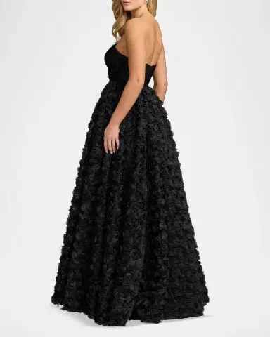 Mac Duggal Strapless Rosette Lace Ballgown | Thumbnail 3