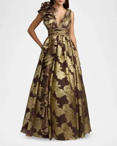 Mac Duggal Metallic Floral Brocade Ball Gown | Thumbnail 2