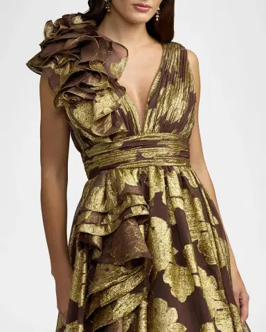 Mac Duggal Metallic Floral Brocade Ball Gown | Thumbnail 4