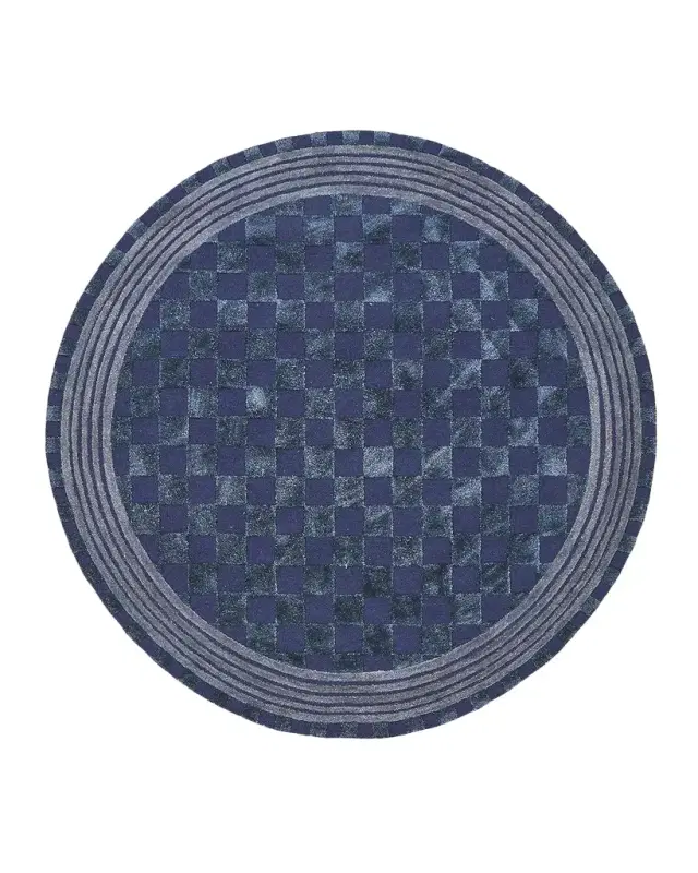 MacKenzie-Childs Indigo Blue Tonal Check Rug, 6 ' Round