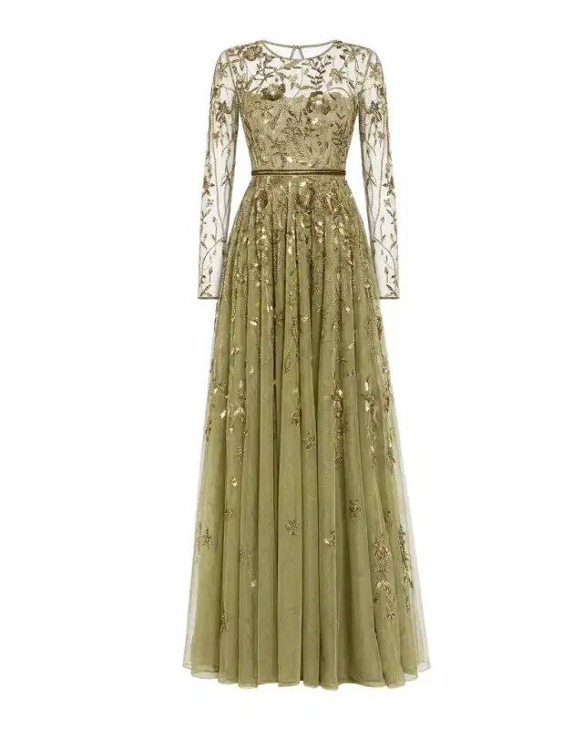 Mac Duggal Embellished Floral-Embroidered Mesh Gown