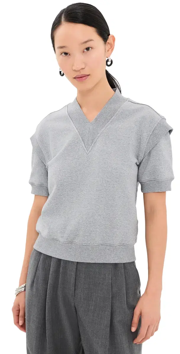 3.1 Phillip Lim V Neck French Terry Top ight Heather Grey