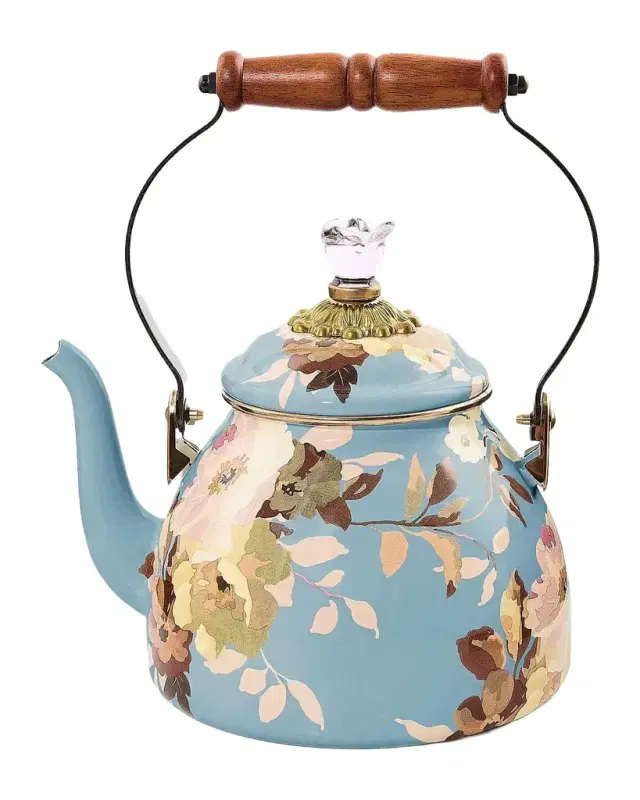 MacKenzie-Childs Wild Rose Slate Small Tea Kettle