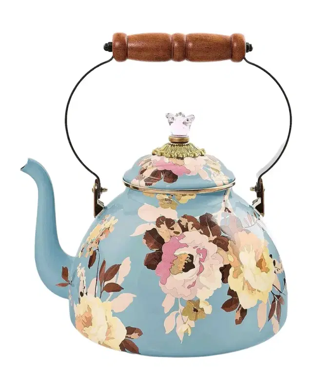 MacKenzie-Childs Wild Rose Slate Large Tea Kettle