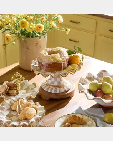 MacKenzie-Childs Mocha Check Ceramic Fluted Cake Stand | Thumbnail 2