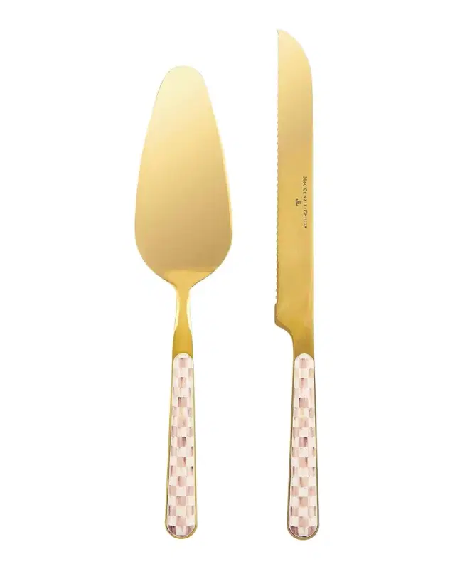MacKenzie-Childs Mocha Check Bistro 2-Piece Cake Serving Set