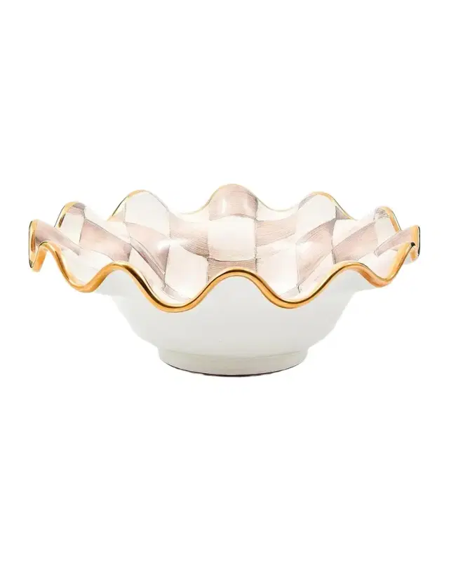 MacKenzie-Childs Mocha Check Ceramic Fluted Breakfast Bowl