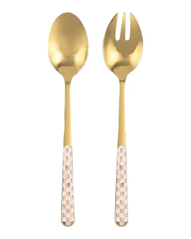 MacKenzie-Childs Mocha Check Bistro 2-Piece Salad Serving Set