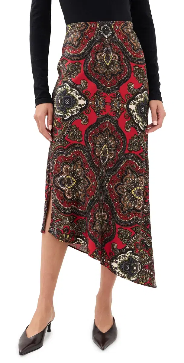 Alice + Olivia Maeve Asymmetric Slip Skirt Bon Voyage Hibiscus Multi