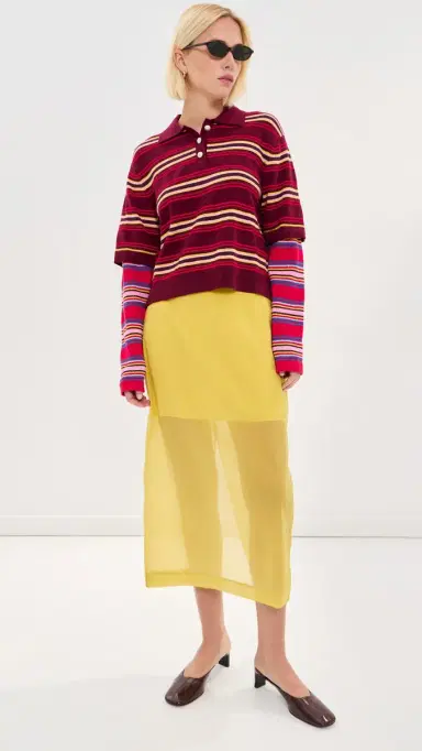 LE BOP Wesley Polo Pullover Burgundy Stripe Multi | Thumbnail 5 LE BOP Wesley Polo Pullover Burgundy Stripe Multi | Thumbnail 5