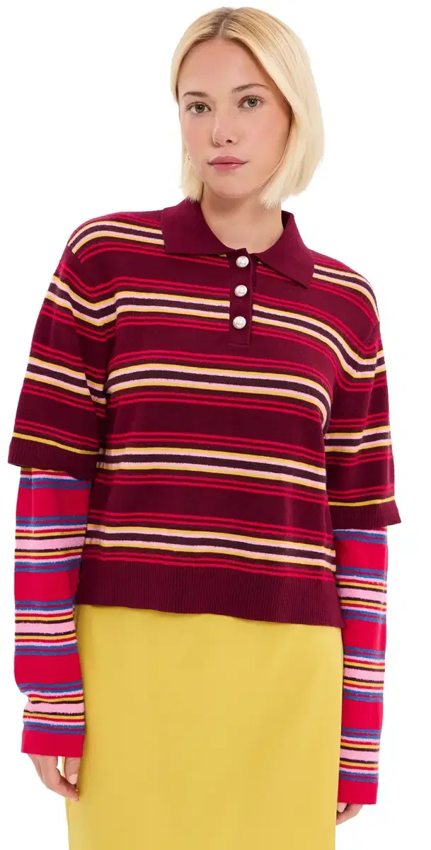 LE BOP Wesley Polo Pullover Burgundy Stripe Multi