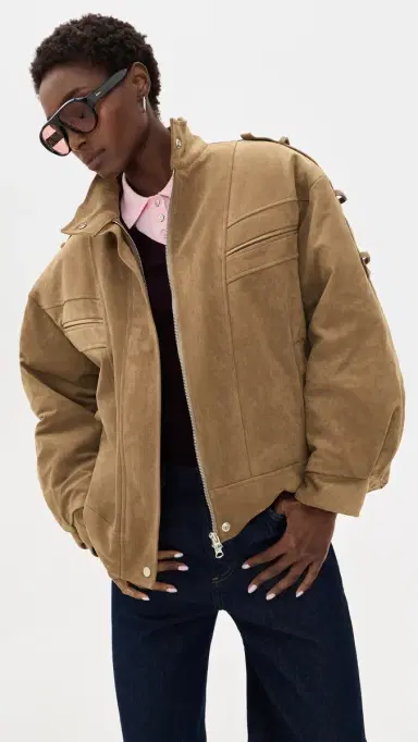 Source Unknown Tova Faux Suede Bomber Jacket Khaki M/L | Thumbnail 2