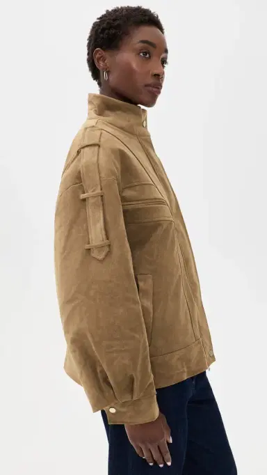 Source Unknown Tova Faux Suede Bomber Jacket Khaki M/L | Thumbnail 4