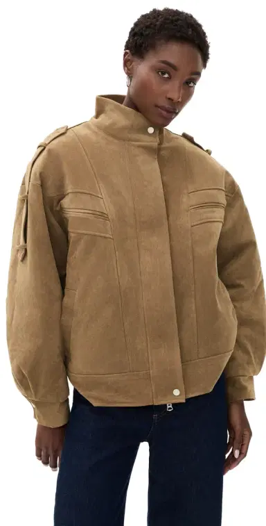 Source Unknown Tova Faux Suede Bomber Jacket Khaki M/L | Thumbnail 1